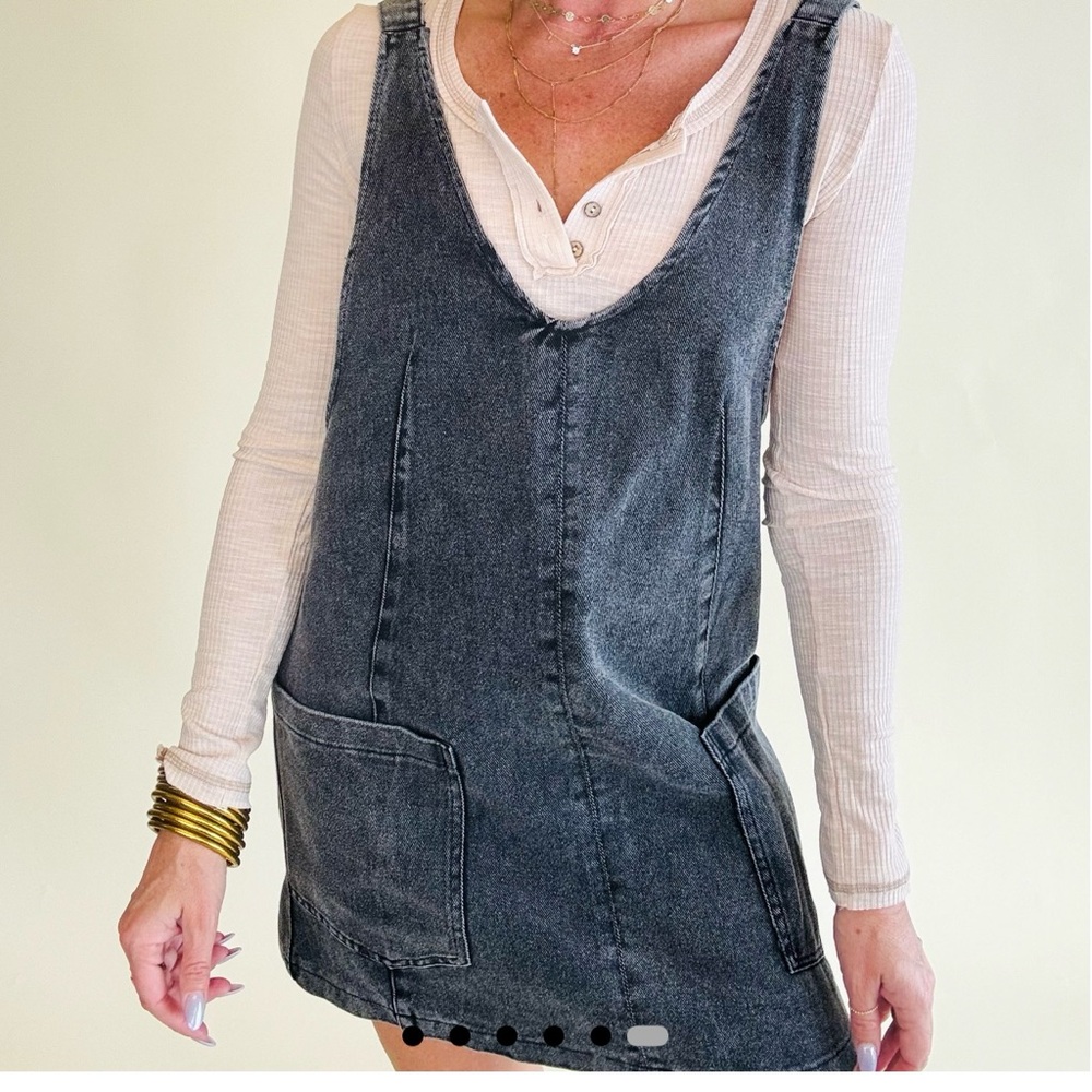 Hem & Thread Black Mini Overall Dress